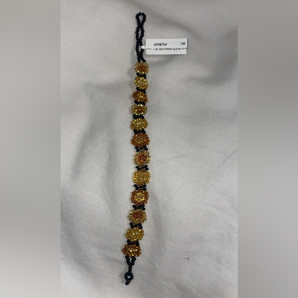 Handmade in Mexico Gold and Black Beaded Bracelet